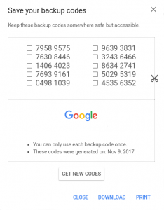 google authenticator backup codes android