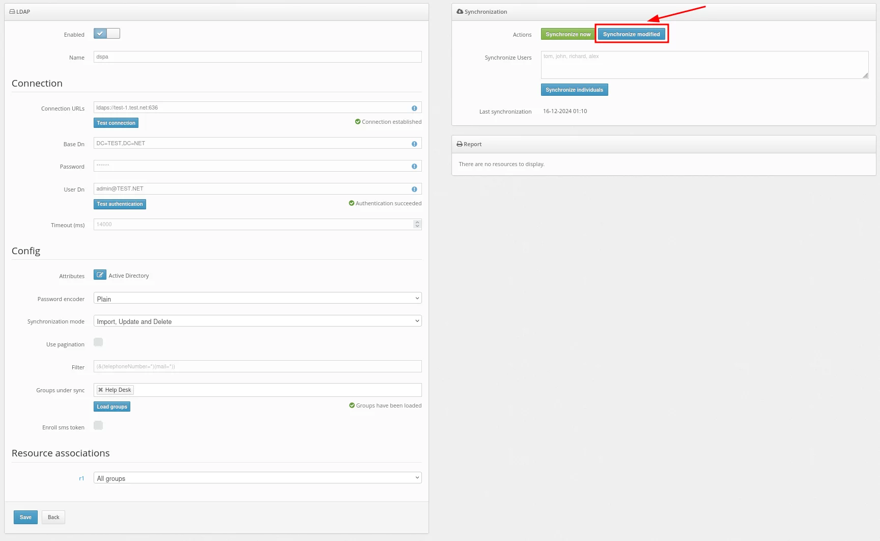 How to enable Protectimus on-premise platform users synchronization with your user directory - Synchronize modified