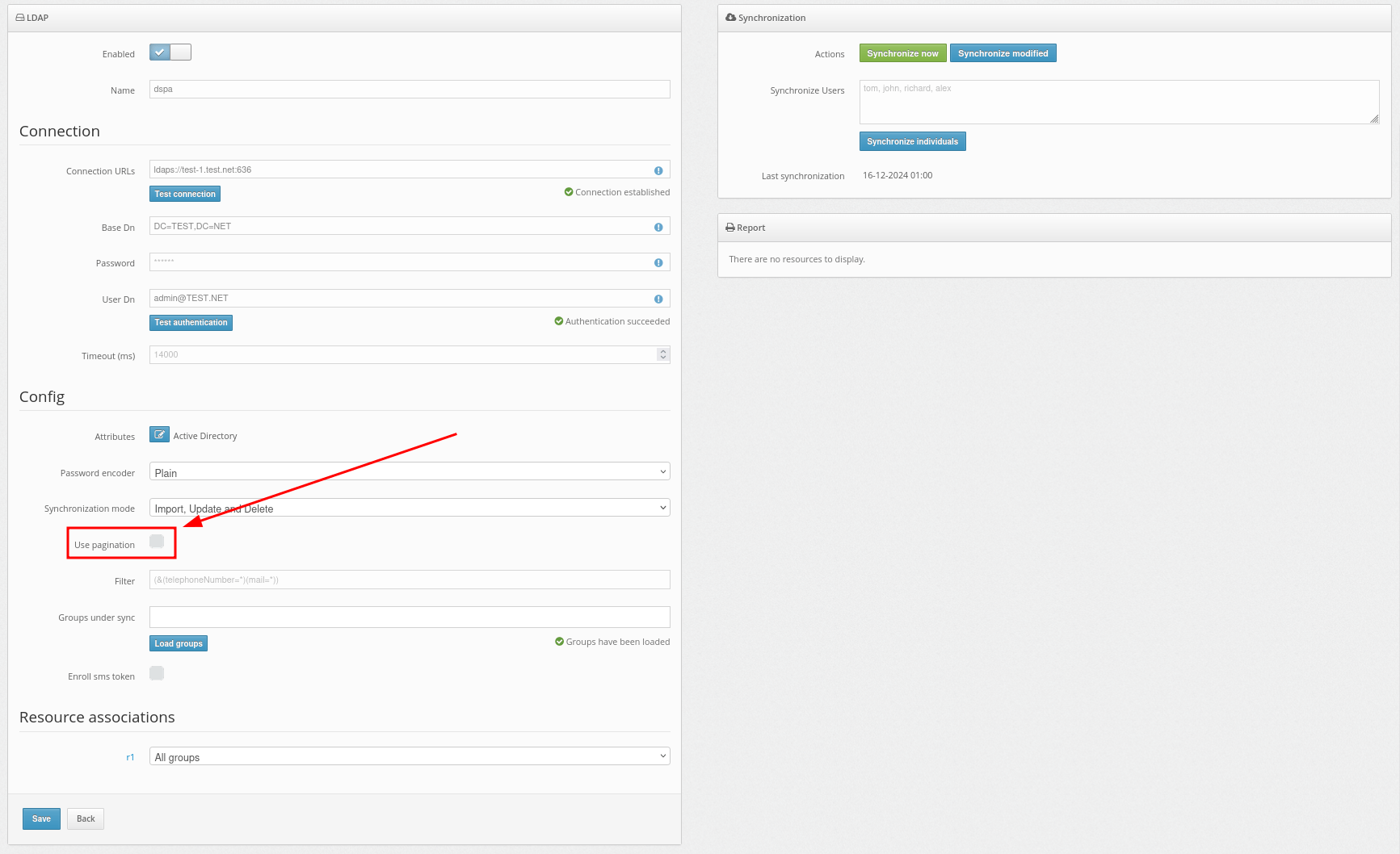 How to enable Protectimus on-premise platform users synchronization with your user directory - Use Pagination