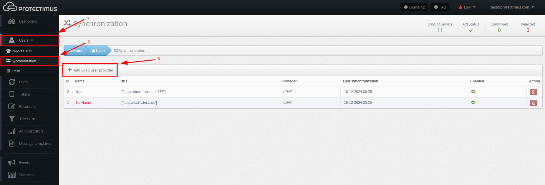 How to enable Protectimus on-premise platform users synchronization with your user directory - step 1