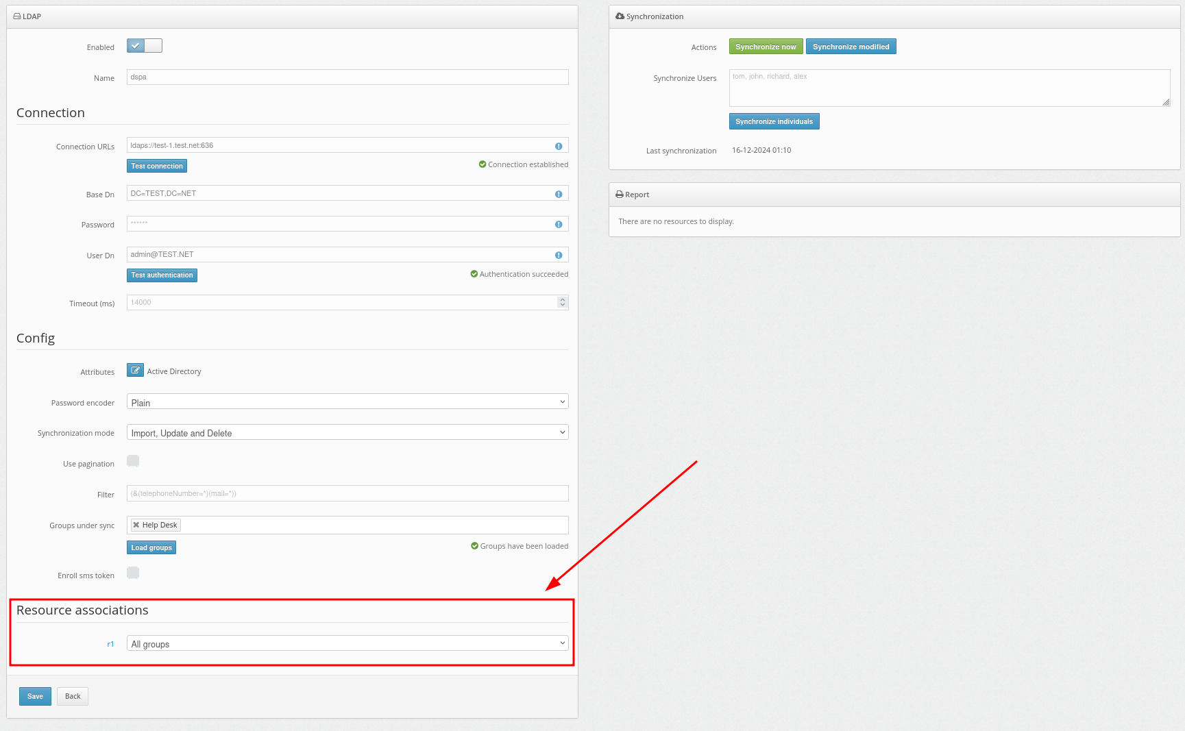 How to enable Protectimus on-premise platform users synchronization with your user directory - Resource associations