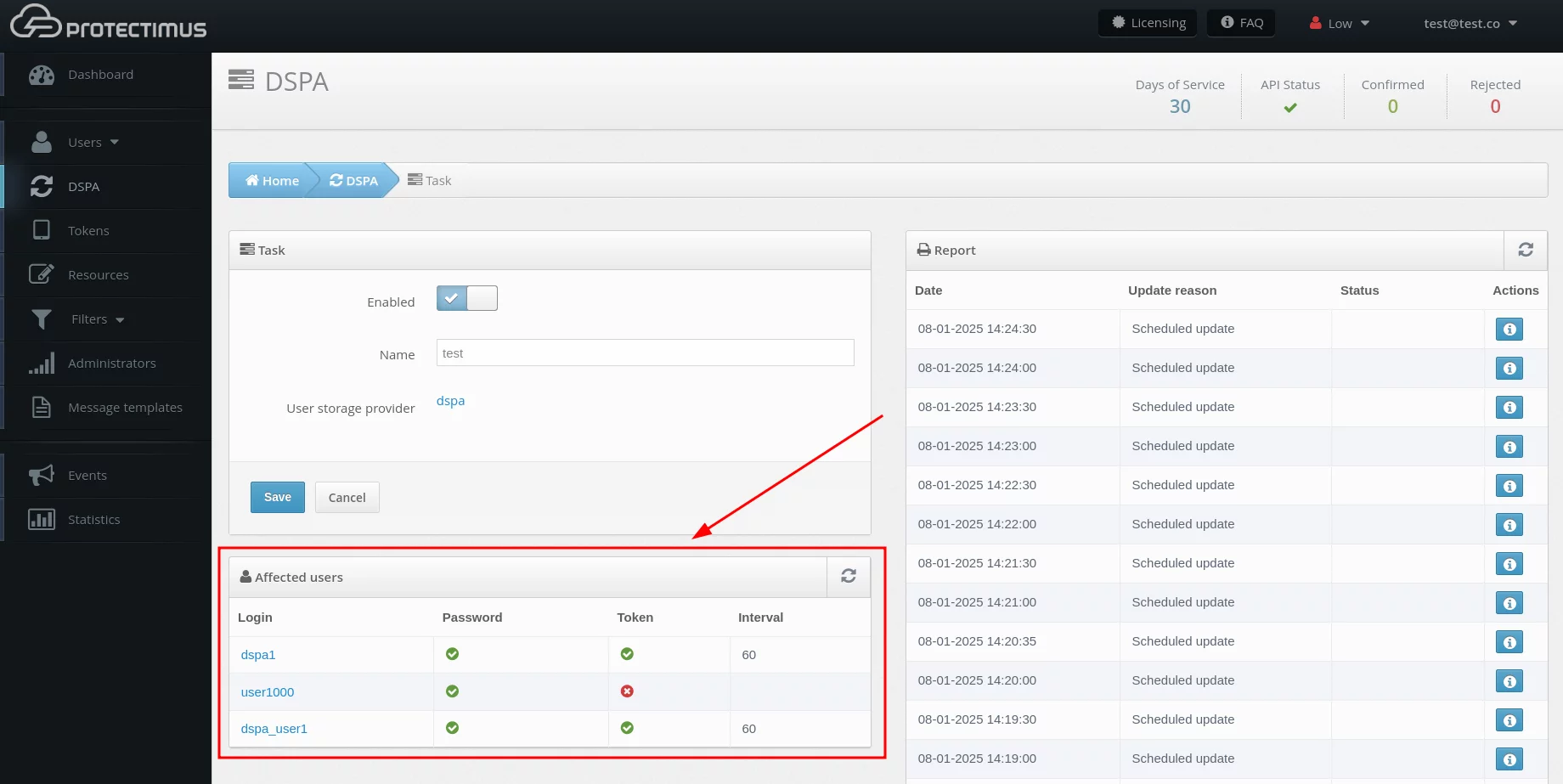 Protectimus DSPA Activation and Deactivation - Affected users