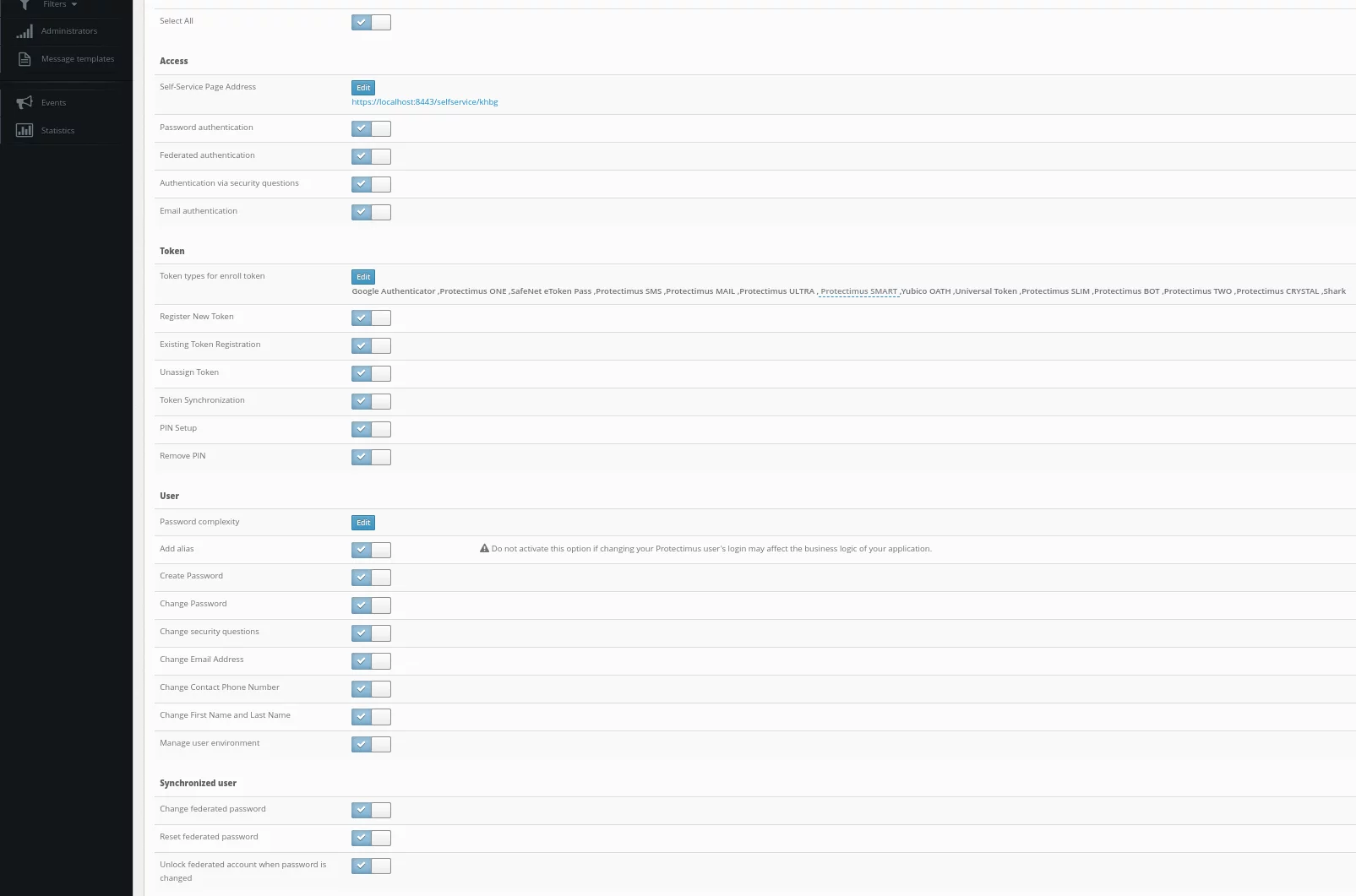 Protectimus DSPA setup - how to activate the Users Self-Service Portal - step 4