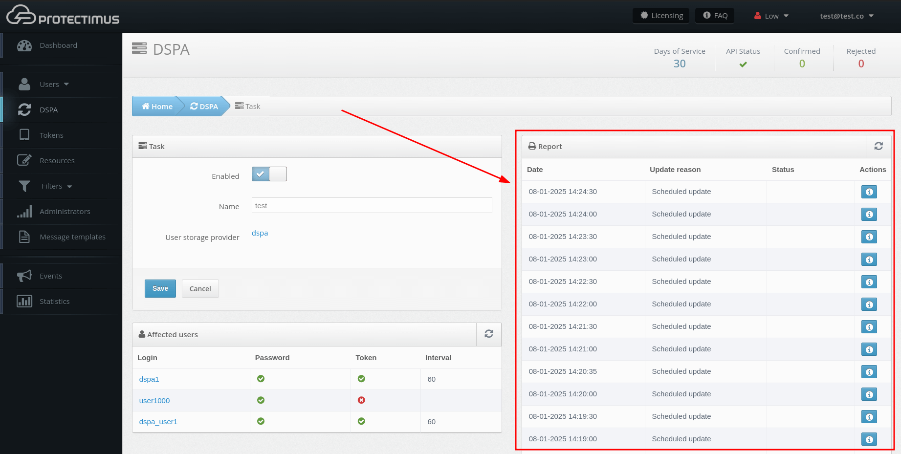 Protectimus DSPA Activation and Deactivation - Scheduled passwords update