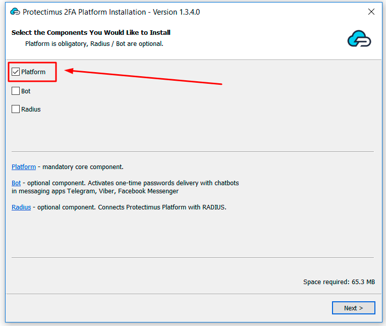 How to install the Protectimus On-Premise Two-Factor AUthentication Platform on Windows - step 1