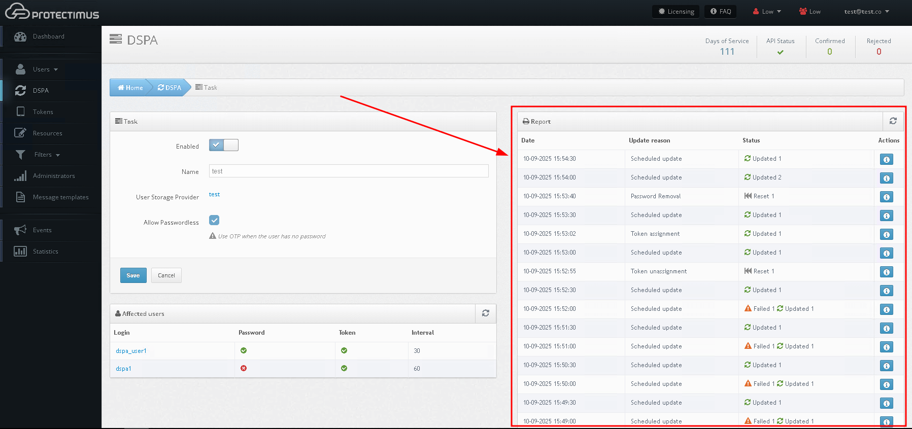 Protectimus DSPA Activation and Deactivation - Scheduled passwords update
