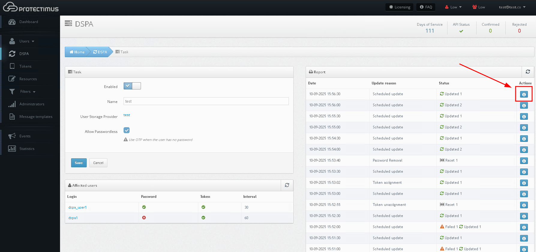 Protectimus DSPA Activation and Deactivation - result of updates