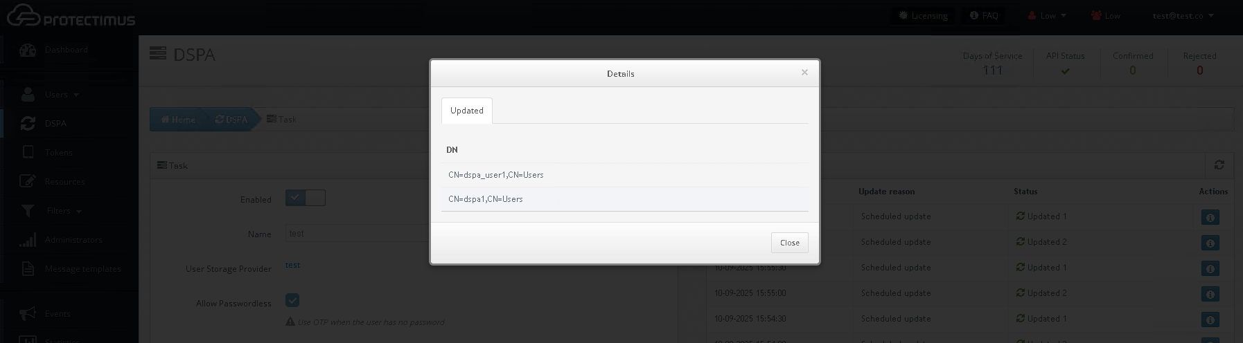 Protectimus DSPA Activation and Deactivation - result of updates 2
